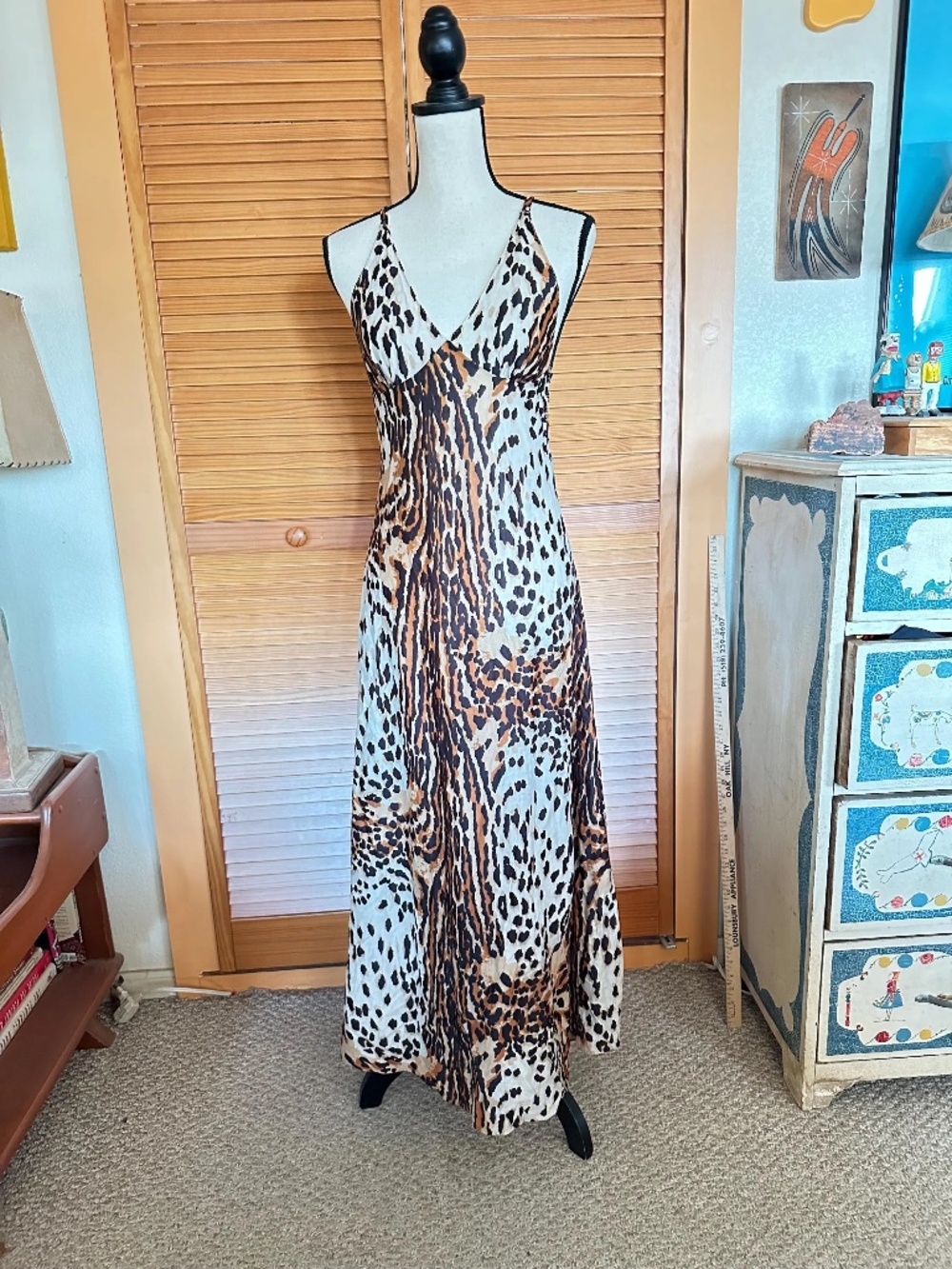 Vintage Tiger Print Nylon Nightgown "MOVIE STAR" : 1970s Maxi Slip Dress